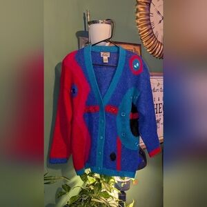 Vintage Extra Energy De Rotchild Womens 1980s Mohair Sweater Cardigan Geometric